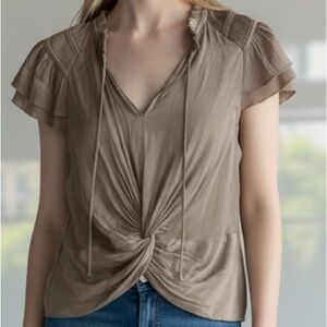 Current Air Brown Ruffle Sleeve Blouse